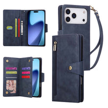 Lade das Bild in den Galerie-Viewer, Casekis Studded Zip Leather Wallet Wristlet Phone Case Blue