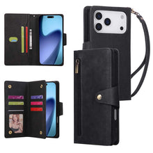 Lade das Bild in den Galerie-Viewer, Casekis Studded Zip Leather Wallet Wristlet Phone Case Black