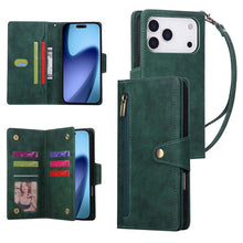 Lade das Bild in den Galerie-Viewer, Casekis Studded Zip Leather Wallet Wristlet Phone Case Green