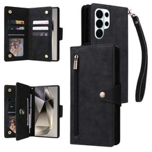 Lade das Bild in den Galerie-Viewer, Casekis Studded Zip Leather Wallet Wristlet Phone Case Black
