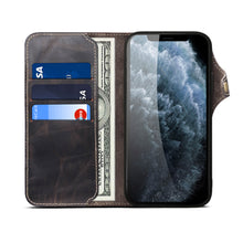 Charger l'image dans la galerie, Casekis Genuine Cowhide Leather Button Flip Phone Case Black