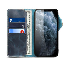 Charger l'image dans la galerie, Casekis Genuine Cowhide Leather Button Flip Phone Case Blue
