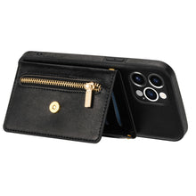 Charger l'image dans la galerie, Casekis Crossbody Strap Leather Magnetic Wallet Phone Case Black