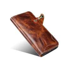 Charger l'image dans la galerie, Casekis Genuine Cowhide Leather Button Flip Phone Case Brown