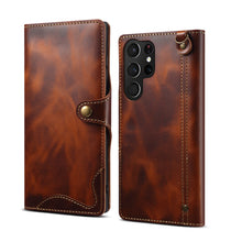 Charger l'image dans la galerie, Casekis Genuine Cowhide Leather Button Flip Phone Case Brown