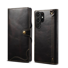 Charger l'image dans la galerie, Casekis Genuine Cowhide Leather Button Flip Phone Case Black