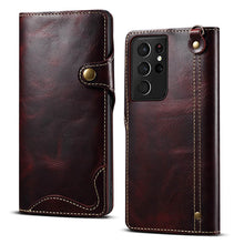 Load image into Gallery viewer, Genuine Cowhide Leather Button Flip Phone Case For Samsung Galaxy S21 Ultra 5G - Casekis