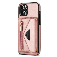Charger l'image dans la galerie, Casekis Crossbody Strap Leather Magnetic Wallet Phone Case Rose Gold