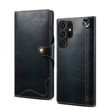 Charger l'image dans la galerie, Casekis Genuine Cowhide Leather Button Flip Phone Case Blue