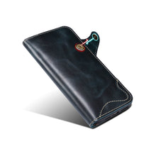 Charger l'image dans la galerie, Casekis Genuine Cowhide Leather Button Flip Phone Case Blue