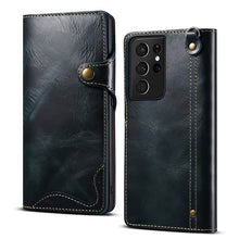 Load image into Gallery viewer, Genuine Cowhide Leather Button Flip Phone Case For Samsung Galaxy S21 Ultra 5G - Casekis