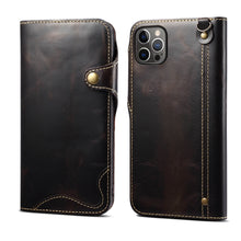 Charger l'image dans la galerie, Casekis Genuine Cowhide Leather Button Flip Phone Case Black