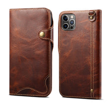 Charger l'image dans la galerie, Casekis Genuine Cowhide Leather Button Flip Phone Case Brown