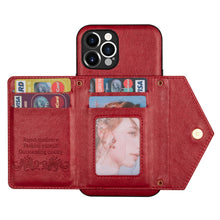 Charger l'image dans la galerie, Casekis Crossbody Strap Leather Magnetic Wallet Phone Case Red