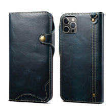 Charger l'image dans la galerie, Casekis Genuine Cowhide Leather Button Flip Phone Case Blue