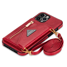 Charger l'image dans la galerie, Casekis Crossbody Strap Leather Magnetic Wallet Phone Case Red