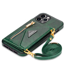 Charger l'image dans la galerie, Casekis Crossbody Strap Leather Magnetic Wallet Phone Case Green