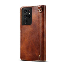 Load image into Gallery viewer, Genuine Cowhide Leather Button Flip Phone Case For Samsung Galaxy S21 Ultra 5G - Casekis
