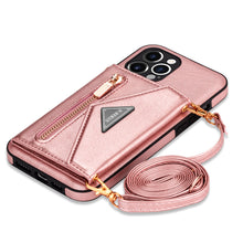 Charger l'image dans la galerie, Casekis Crossbody Strap Leather Magnetic Wallet Phone Case Rose Gold