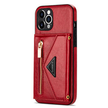 Charger l'image dans la galerie, Casekis Crossbody Strap Leather Magnetic Wallet Phone Case Red