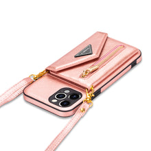 Charger l'image dans la galerie, Casekis Crossbody Strap Leather Magnetic Wallet Phone Case Rose Gold