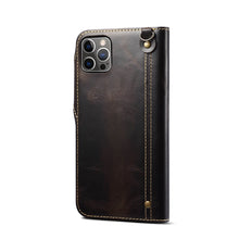 Charger l'image dans la galerie, Casekis Genuine Cowhide Leather Button Flip Phone Case Black