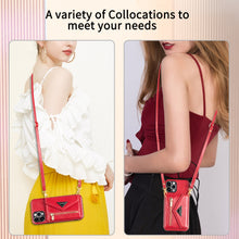 Charger l'image dans la galerie, Casekis Crossbody Strap Leather Magnetic Wallet Phone Case Red
