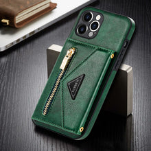 Charger l'image dans la galerie, Casekis Crossbody Strap Leather Magnetic Wallet Phone Case Green
