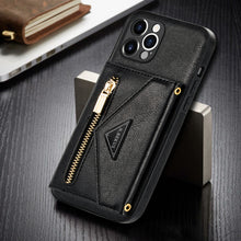 Charger l'image dans la galerie, Casekis Crossbody Strap Leather Magnetic Wallet Phone Case Black