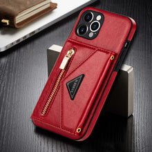 Charger l'image dans la galerie, Casekis Crossbody Strap Leather Magnetic Wallet Phone Case Red
