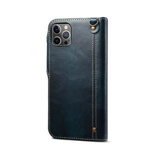 Charger l'image dans la galerie, Casekis Genuine Cowhide Leather Button Flip Phone Case Blue