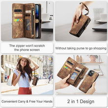 Charger l'image dans la galerie, Casekis Wrist Strap Zipper Wallet Phone Case Brown