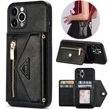 Charger l'image dans la galerie, Casekis Crossbody Strap Leather Magnetic Wallet Phone Case Black