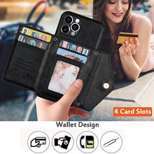 Charger l'image dans la galerie, Casekis Crossbody Strap Leather Magnetic Wallet Phone Case Black