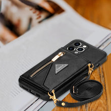 Charger l'image dans la galerie, Casekis Crossbody Strap Leather Magnetic Wallet Phone Case Black