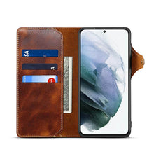 Load image into Gallery viewer, Genuine Cowhide Leather Button Flip Phone Case For Samsung Galaxy S21 Plus 5G - Casekis