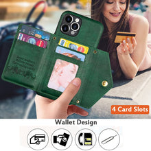 Charger l'image dans la galerie, Casekis Crossbody Strap Leather Magnetic Wallet Phone Case Green