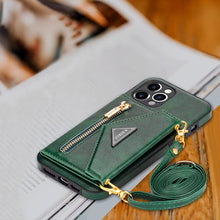 Charger l'image dans la galerie, Casekis Crossbody Strap Leather Magnetic Wallet Phone Case Green