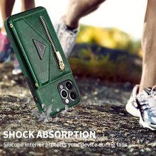 Charger l'image dans la galerie, Casekis Crossbody Strap Leather Magnetic Wallet Phone Case Green