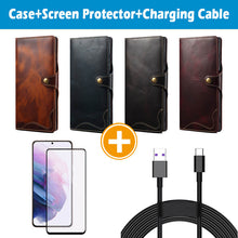 Load image into Gallery viewer, Casekis Genuine Cowhide Leather Button Flip Phone Case For Galaxy S22 Ultra 5G