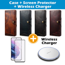 Load image into Gallery viewer, Casekis Genuine Cowhide Leather Button Flip Phone Case For Galaxy S22 5G