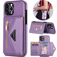 Charger l'image dans la galerie, Casekis Crossbody Strap Leather Magnetic Wallet Phone Case Purple