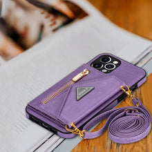 Charger l'image dans la galerie, Casekis Crossbody Strap Leather Magnetic Wallet Phone Case Purple