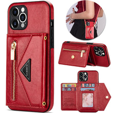 Charger l'image dans la galerie, Casekis Crossbody Strap Leather Magnetic Wallet Phone Case Red