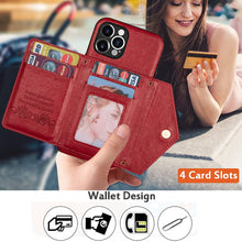 Charger l'image dans la galerie, Casekis Crossbody Strap Leather Magnetic Wallet Phone Case Red