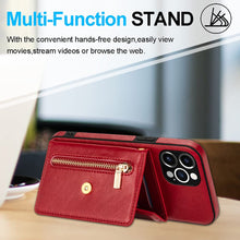 Charger l'image dans la galerie, Casekis Crossbody Strap Leather Magnetic Wallet Phone Case Red