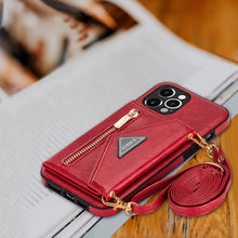 Charger l'image dans la galerie, Casekis Crossbody Strap Leather Magnetic Wallet Phone Case Red