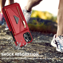 Charger l'image dans la galerie, Casekis Crossbody Strap Leather Magnetic Wallet Phone Case Red