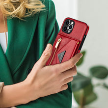 Charger l'image dans la galerie, Casekis Crossbody Strap Leather Magnetic Wallet Phone Case Red