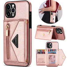 Charger l'image dans la galerie, Casekis Crossbody Strap Leather Magnetic Wallet Phone Case Rose Gold